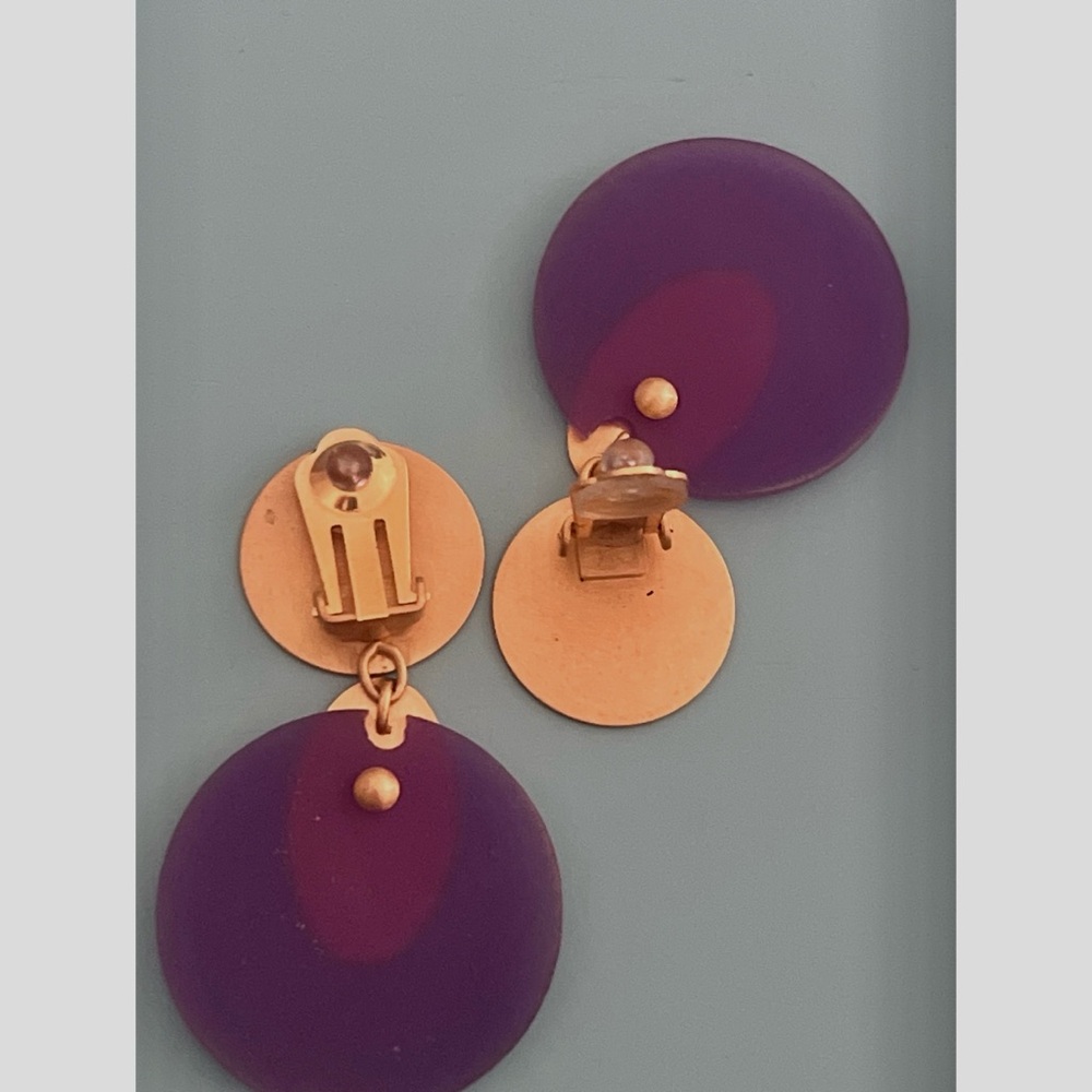 Purple and Gold-Toned Statement Clip-On Earrings - Picture 7 of 10